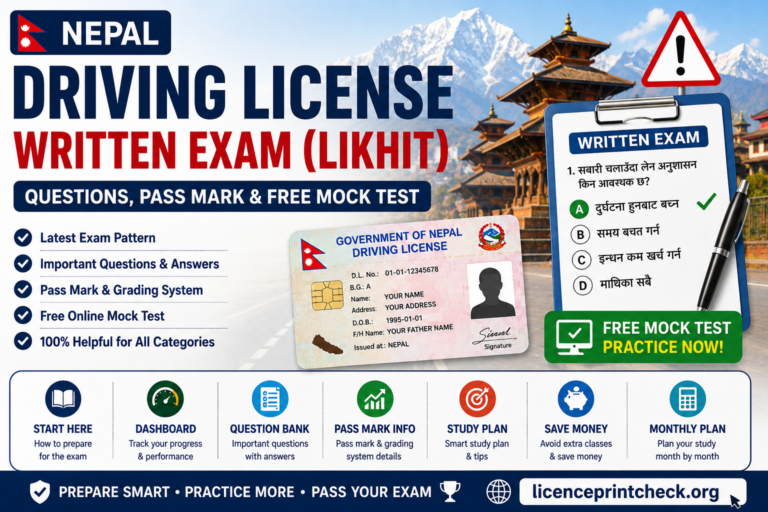 Nepal Driving License Written Exam (Likhit) 2026: Questions, Pass Mark & Free Mock Test