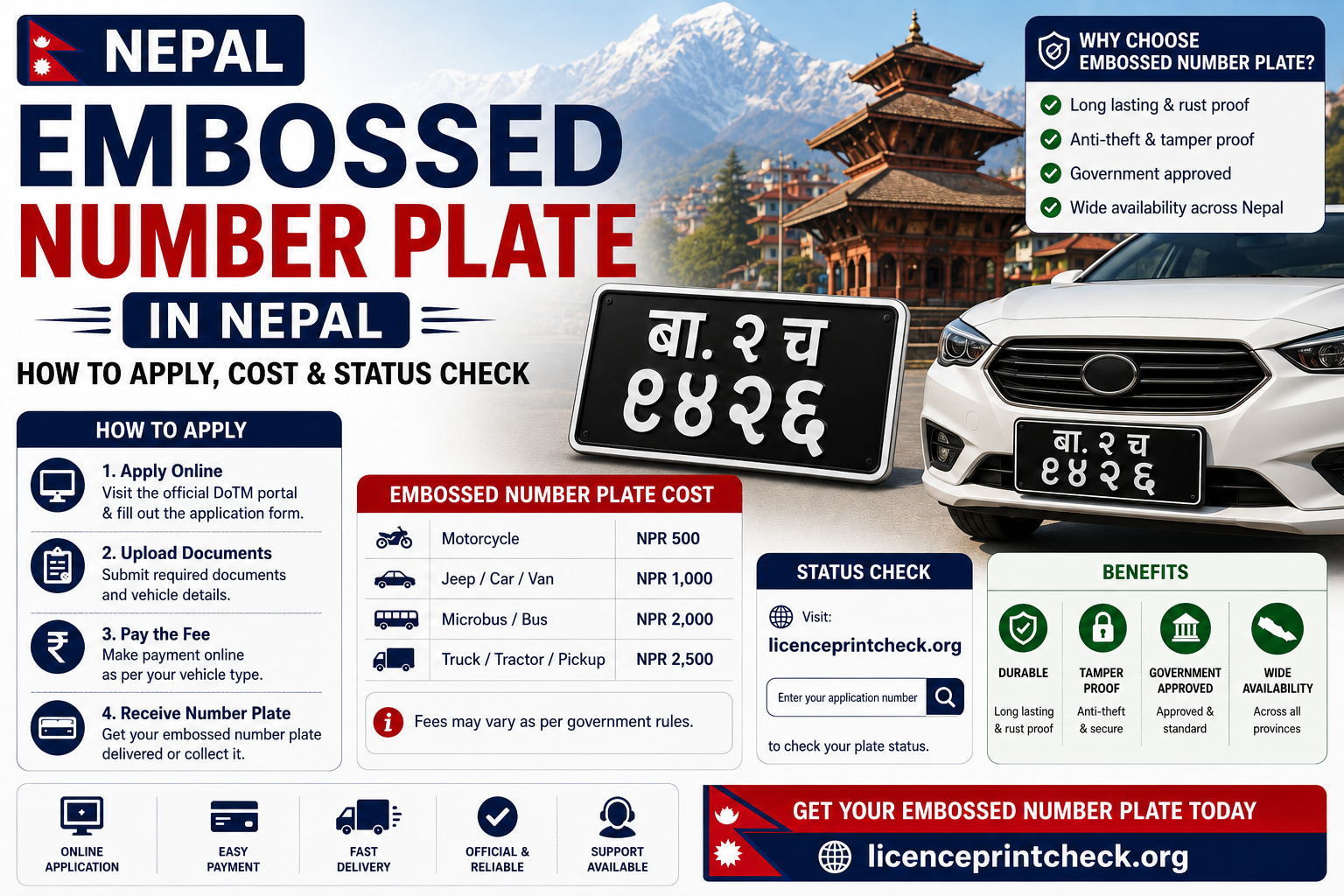 Embossed Number Plate in Nepal 2026: How to Apply, Cost & Status Check