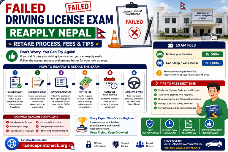 Failed Driving License Exam Reapply Nepal: Retake Process, Fees & Tips (2026)